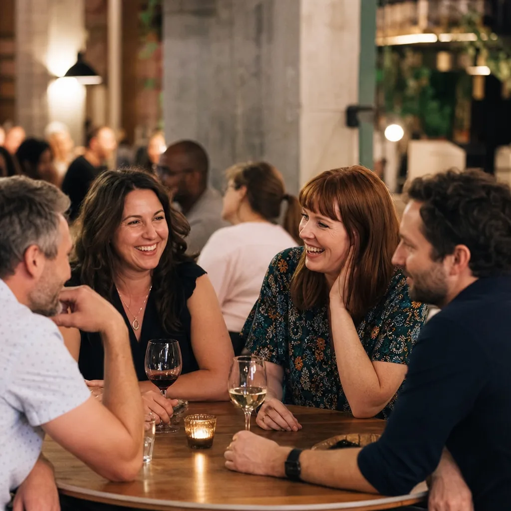 Two people talking at a relaxed hosted singles social in Exeter
